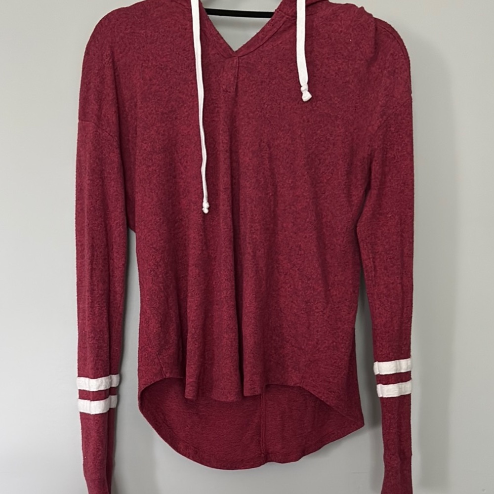 Hollister dark red/burgundy Long Sleeve High Low Hoodie with white accents
